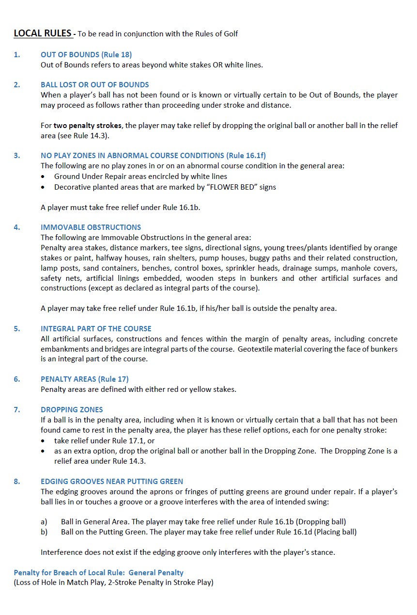 Local Rules of NSRCC National Service Resort & Country Club